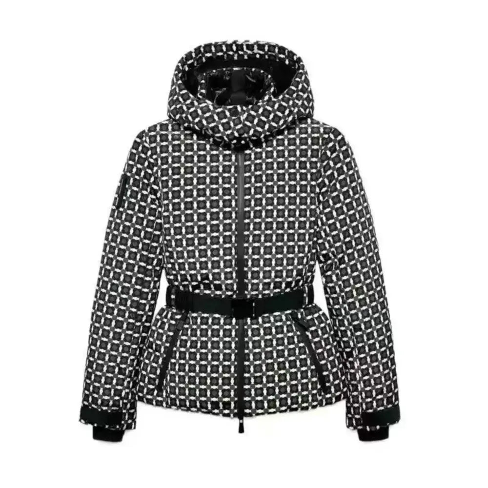 FrostPeak Womens Winter Hooded High Waist Padded Parka Belted Windproof Insulated Coat With Pockets For Skiing