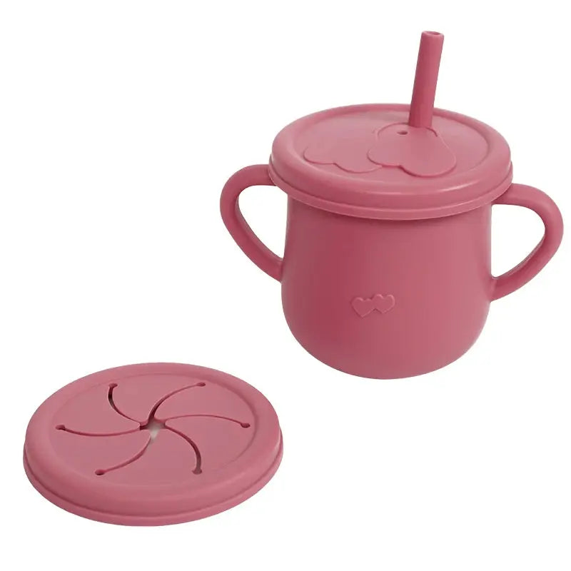Silicone Baby Straw Cup With Handles And Lids Cute Training Sippy Cup For Toddlers Reusable Feeding Snack Cup