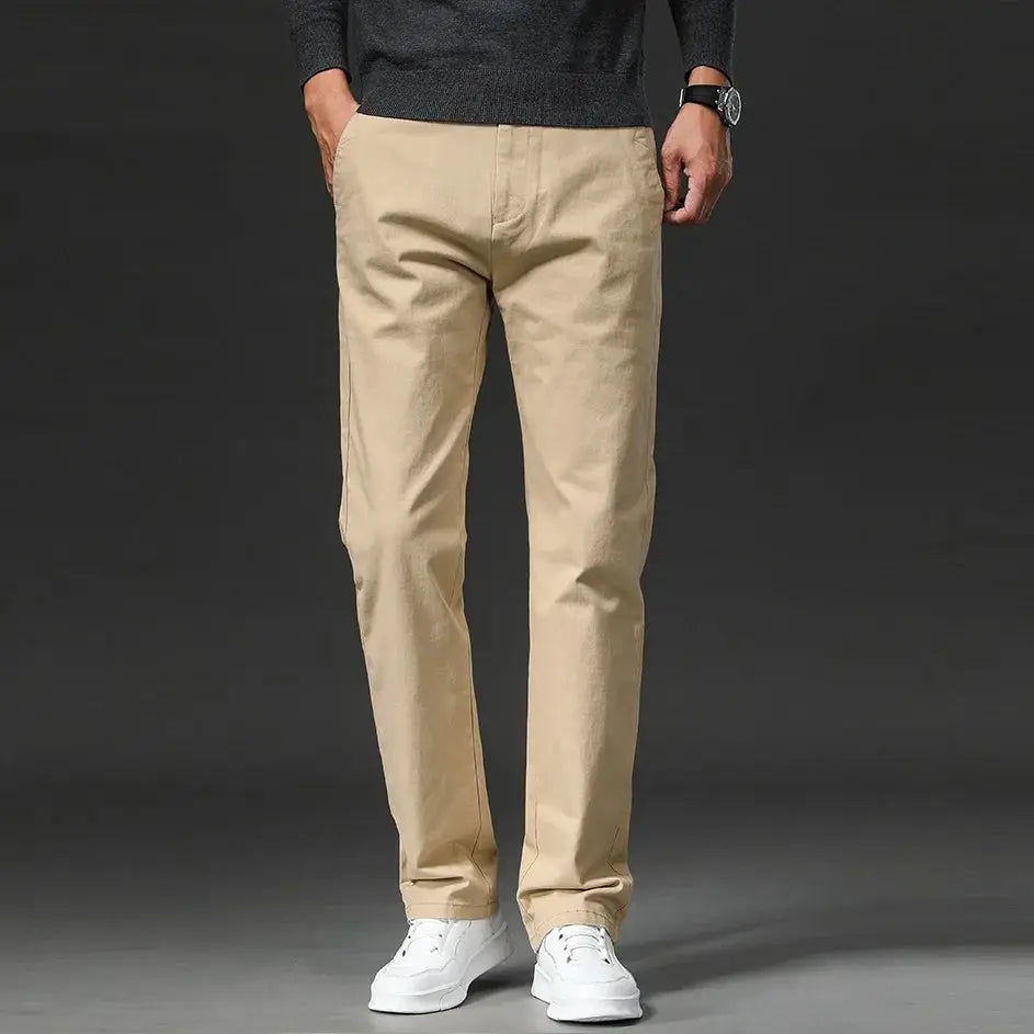 Men's khaki cotton-stretch straight-fit chinos by Simples Market