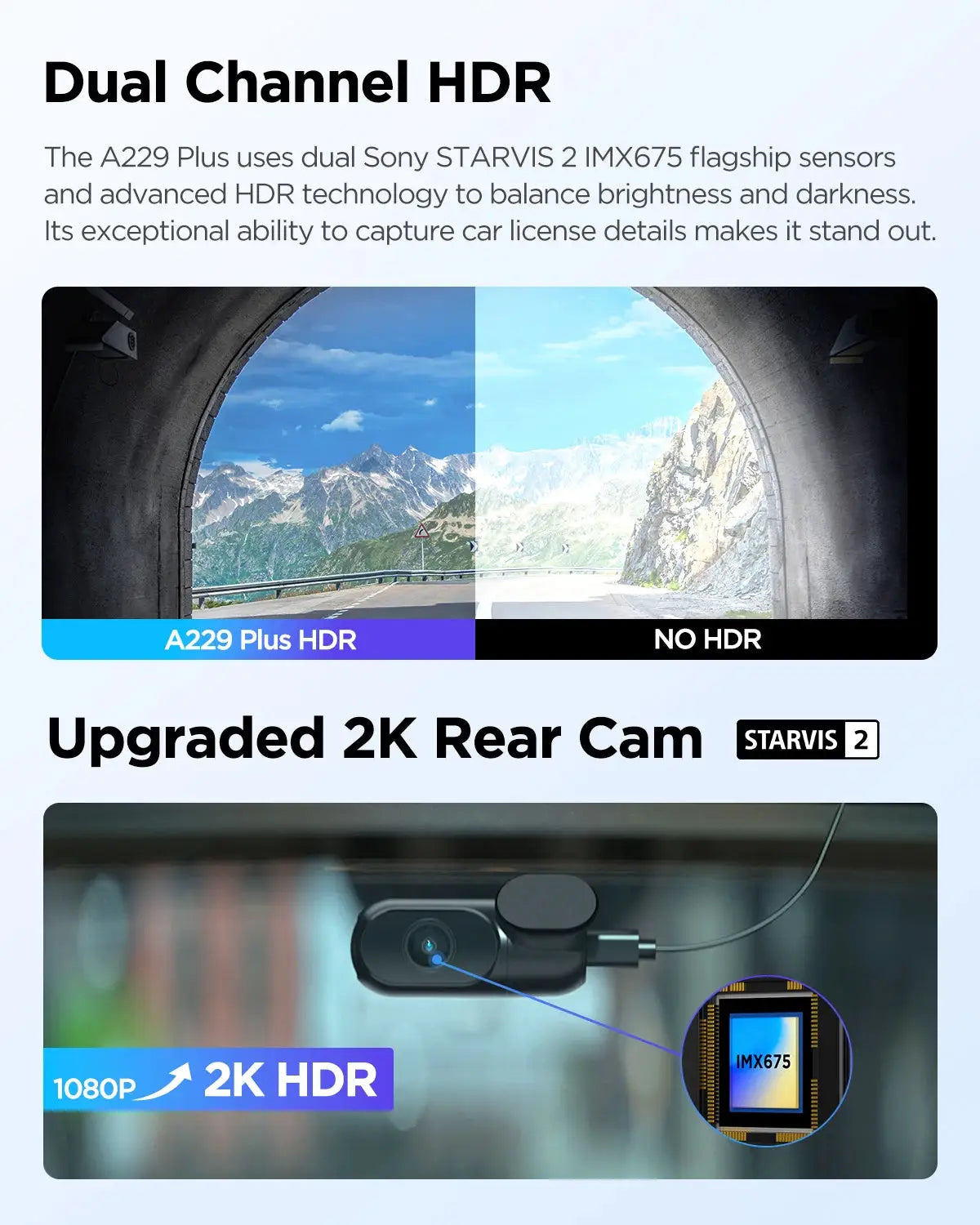 VIOFO A229 Plus car dash cam with 2K HDR, Sony Starvis 2 sensor, dual-channel
