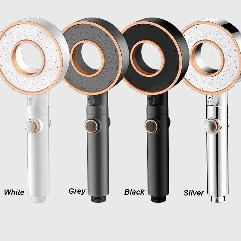 Three-mode adjustable shower heads in a four-color set by Simples Market in White, Grey, Black and Silver