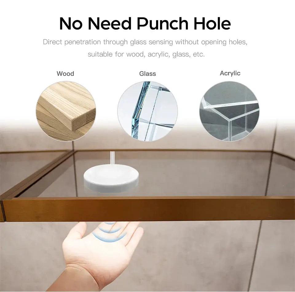 Penetrable wood-panel touch light switch dimmer with hand-sweep sensor, 12V LED under-cabinet lamp fixture