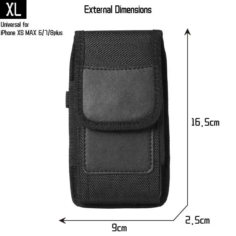 Simples Market black nylon mobile phone waist bag with belt loop; unisex compact fanny pack.