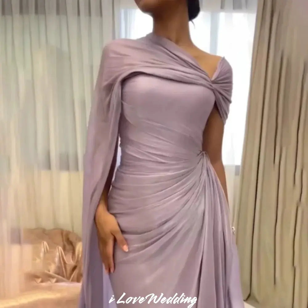 Purple One Shoulder Prom Dress 2025 Satin Pleated Mermaid Open Back