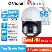 Ctronics Real 4K Outdoor Surveillance Camera with 5G WiFi, 8MP 3840x2160, PTZ 355°, AI smart tracking