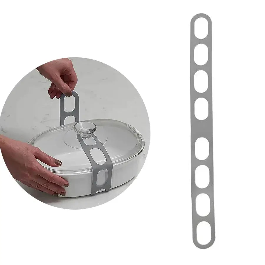 Simples Market silicone lid strap; gray reusable elastic belt for universal lid fixing on camping cookware