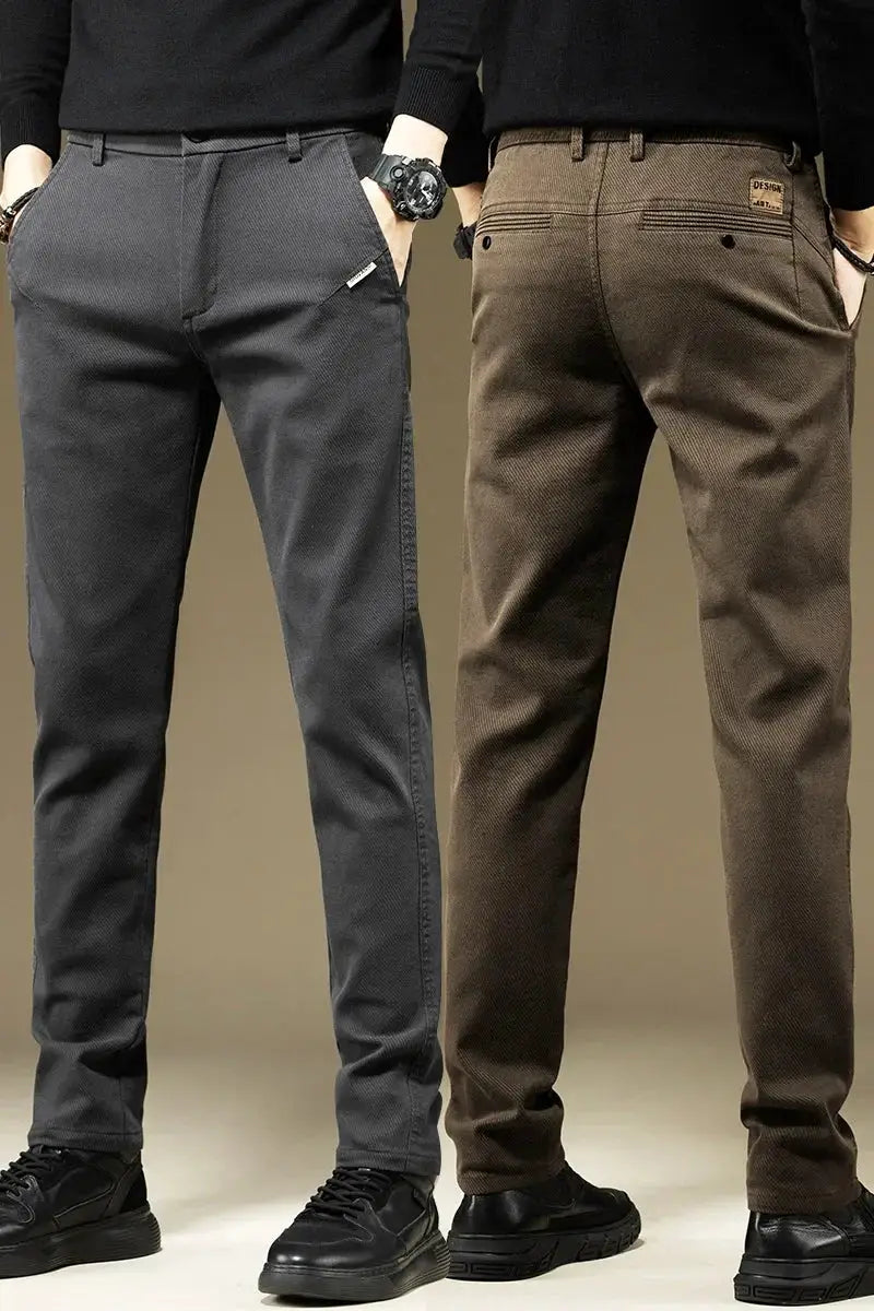 Simples Market KUBRO men's cotton pants; grey and brown straight-leg business trousers