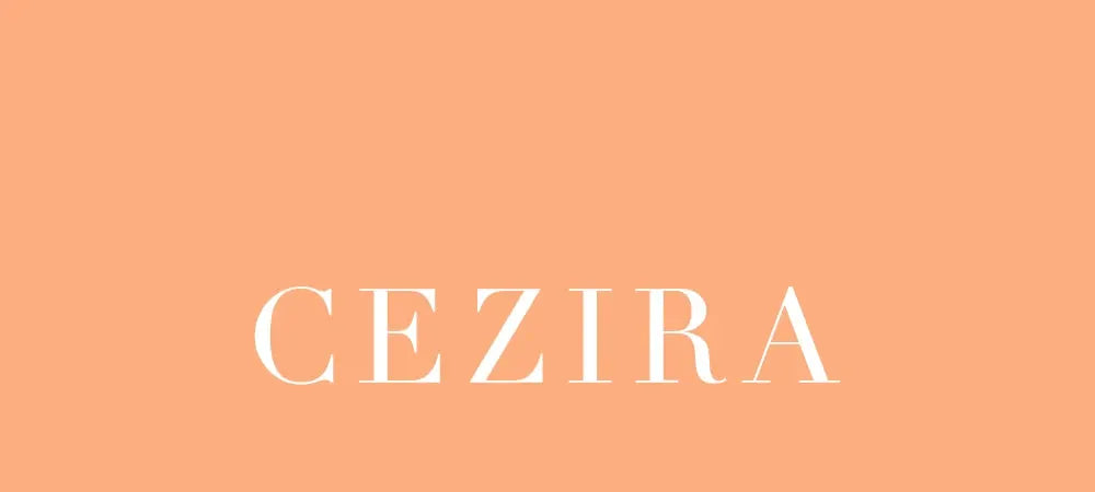 CEZIRA brand logo on peach background.