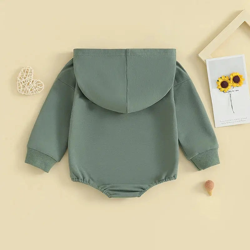 Baby Hooded Romper With Front Pocket Long Sleeve Solid Color Bodysuit For Newborn Boys And Girls Spring Autumn Playsuit
