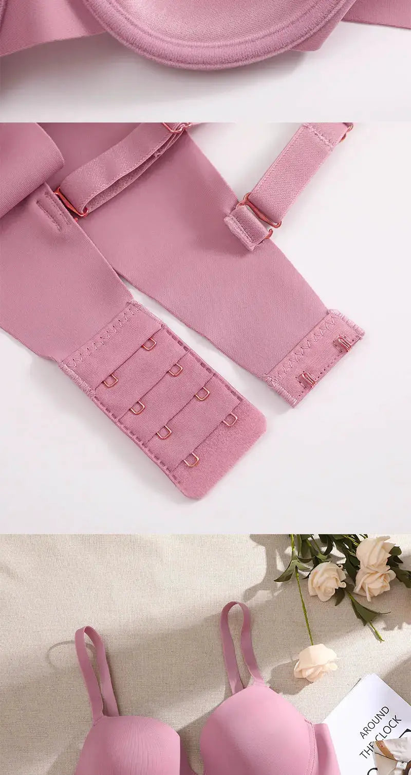 2-piece pink wireless push-up bra set with adjustable straps by Simples Market