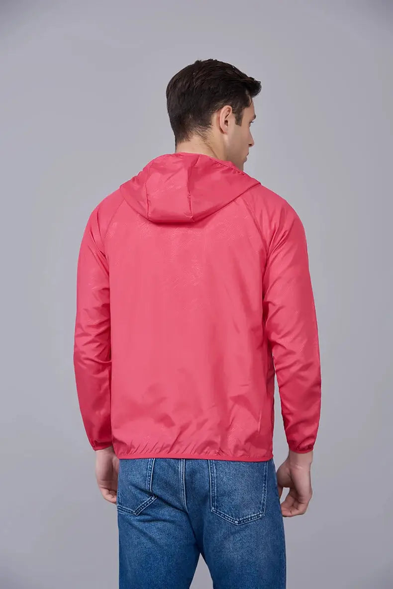 JNLN unisex hiking jacket pink hooded windbreaker, waterproof quick-dry outdoor rain coat