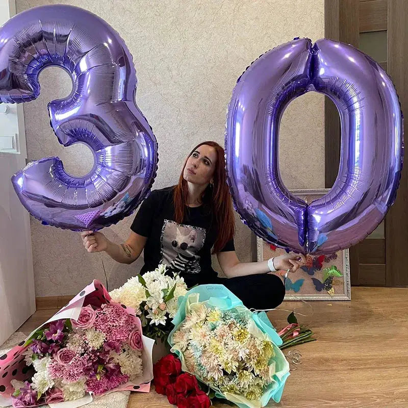 32 Inch Purple Number Balloons Foil For Birthday Party Decoration 1 2 3 Years Old
