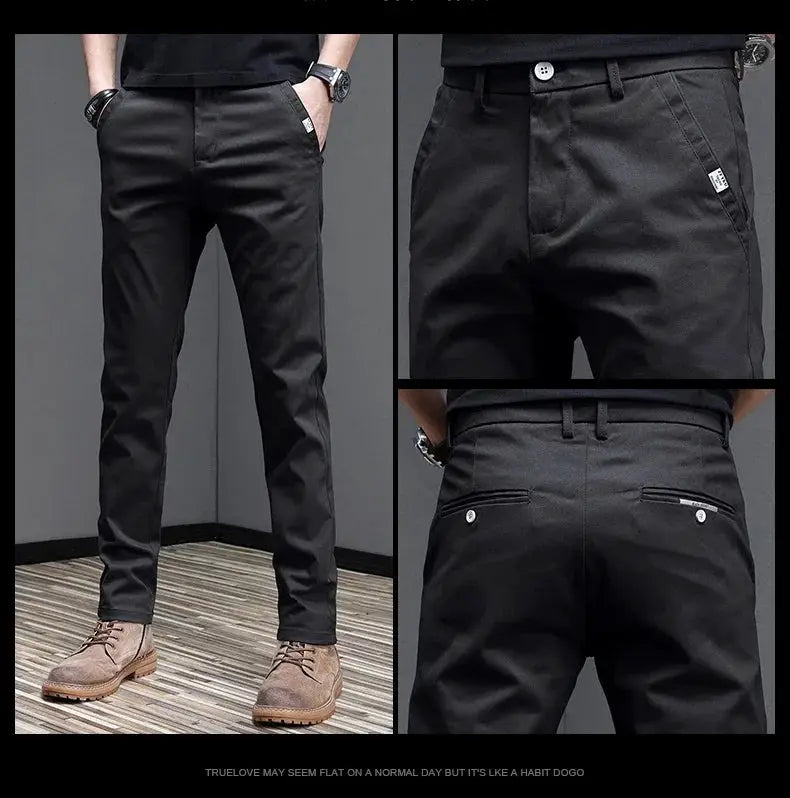 Men's casual pants black slim-fit cotton stretch trousers 97.8% cotton