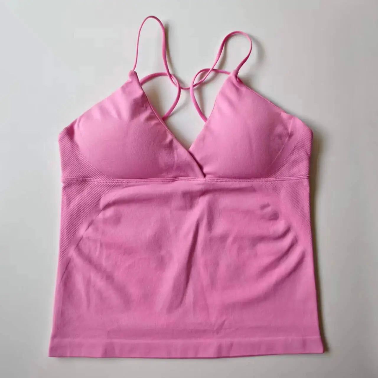 NCLAGEN Vision Twist Front Longline Top pink seamless tank with thin straps for yoga workouts