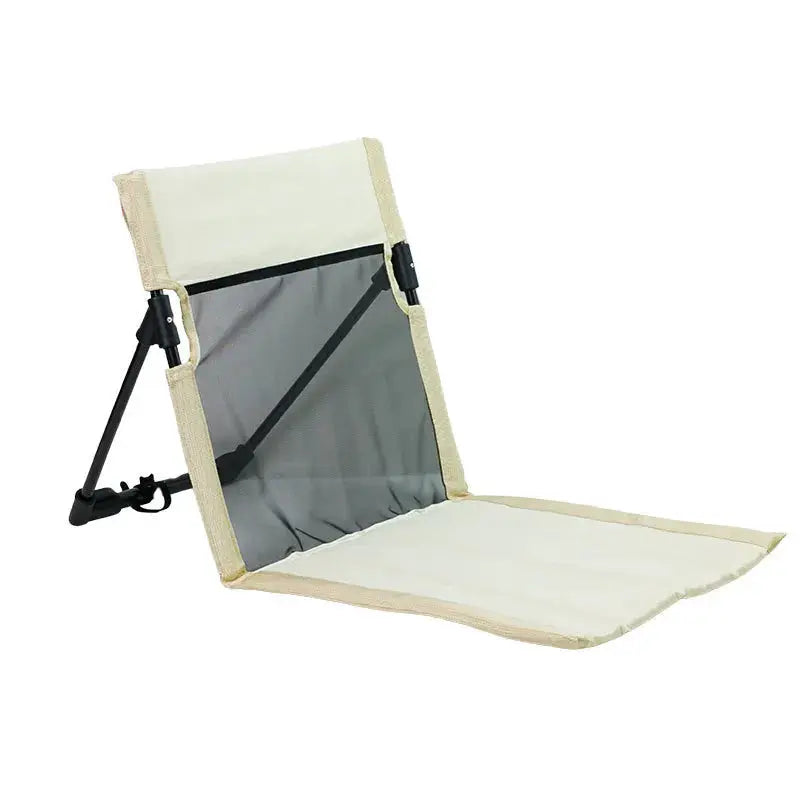 Outdoor foldable camping chair with Oxford cloth and beige backrest cushion, portable floor chair