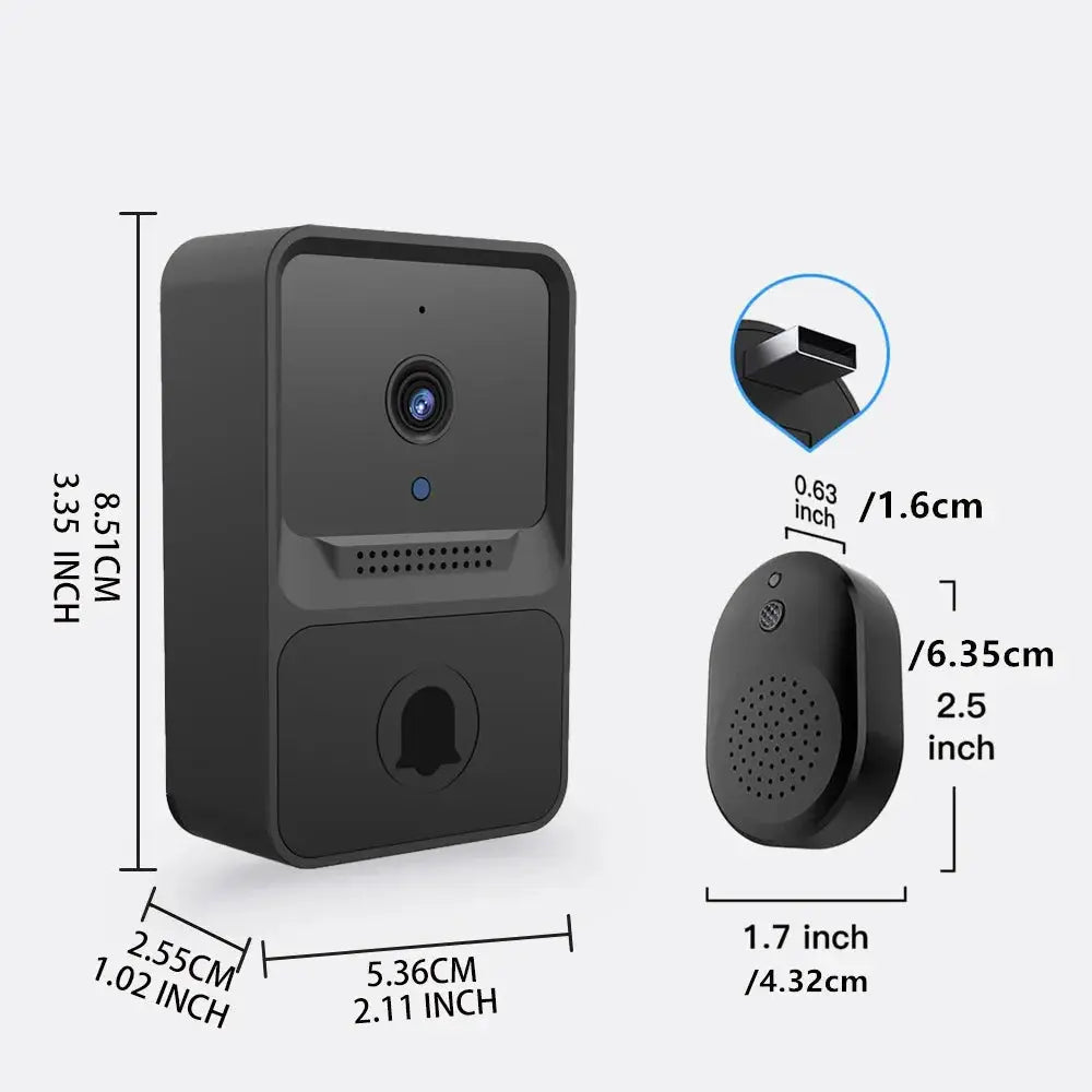 Two-piece wireless doorbell camera set with outdoor unit and indoor chime, black Simples Market