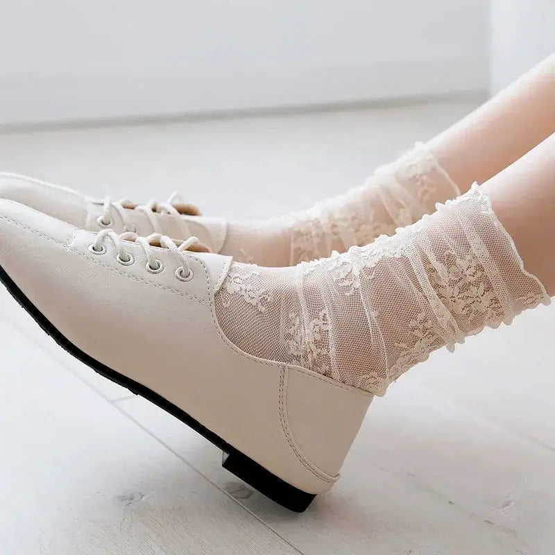 Harajuku Transparent Floral Lace Socks For Women Breathable Mesh All Day Comfort Elastane Nylon
