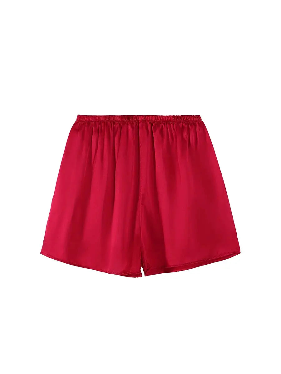 SuyaDream women's red 100% real silk shorts with elastic waistband, Simples Market