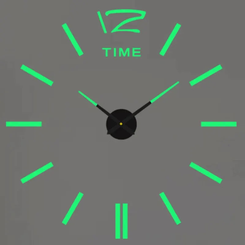 Large wall clock with neon-green luminous markers and black center by Simples Market