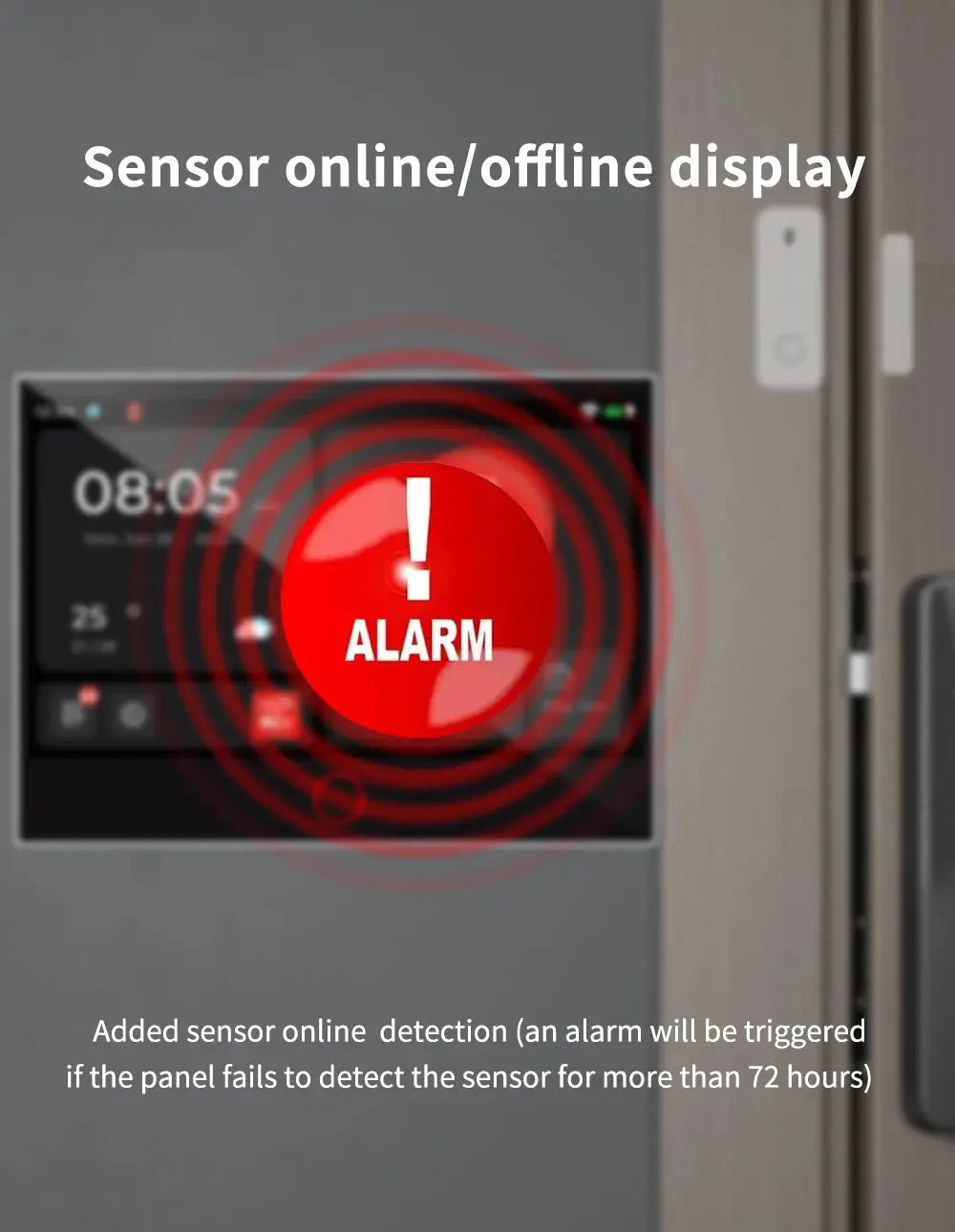 KERUI 7-inch touch-screen home alarm panel with red alarm indicator