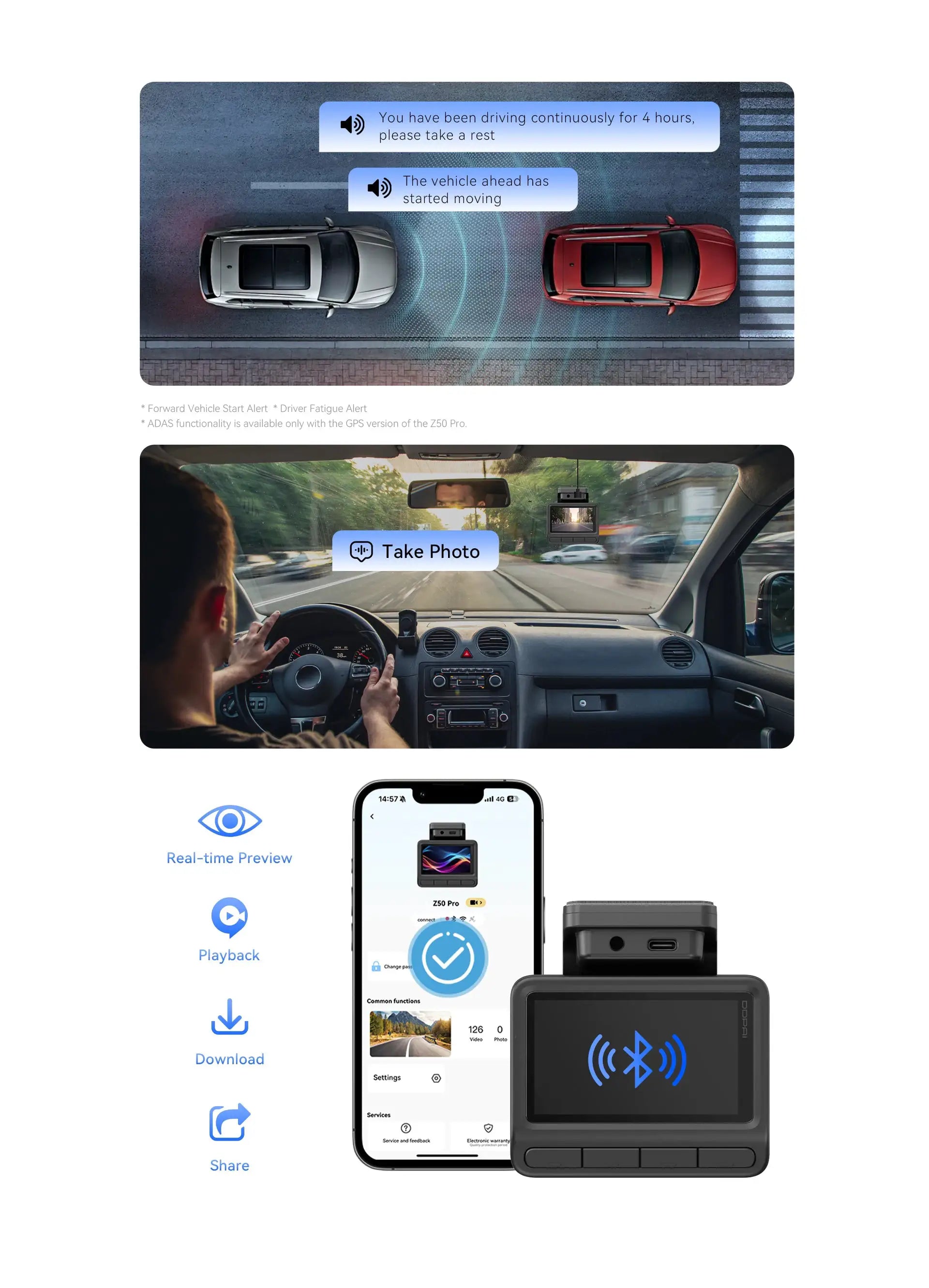 Simples Market DDPAI Dash Cam Z50 Pro 4K UHD dual-channel car DVR with 3-inch IPS display, built-in GPS and ADAS