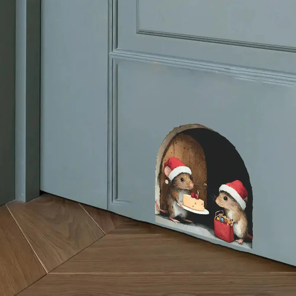 Cute Christmas Small Mouse Wall Stickers Home Decoration Noel Navidad Merry Christmas 2025 Happy New Year 2026