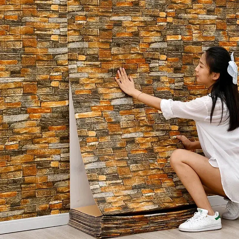 Retro Brick Wall Decor Self Adhesive 3D Brick Pattern Wall Sticker Roll PE Foam Wallpaper For Quick Room Update