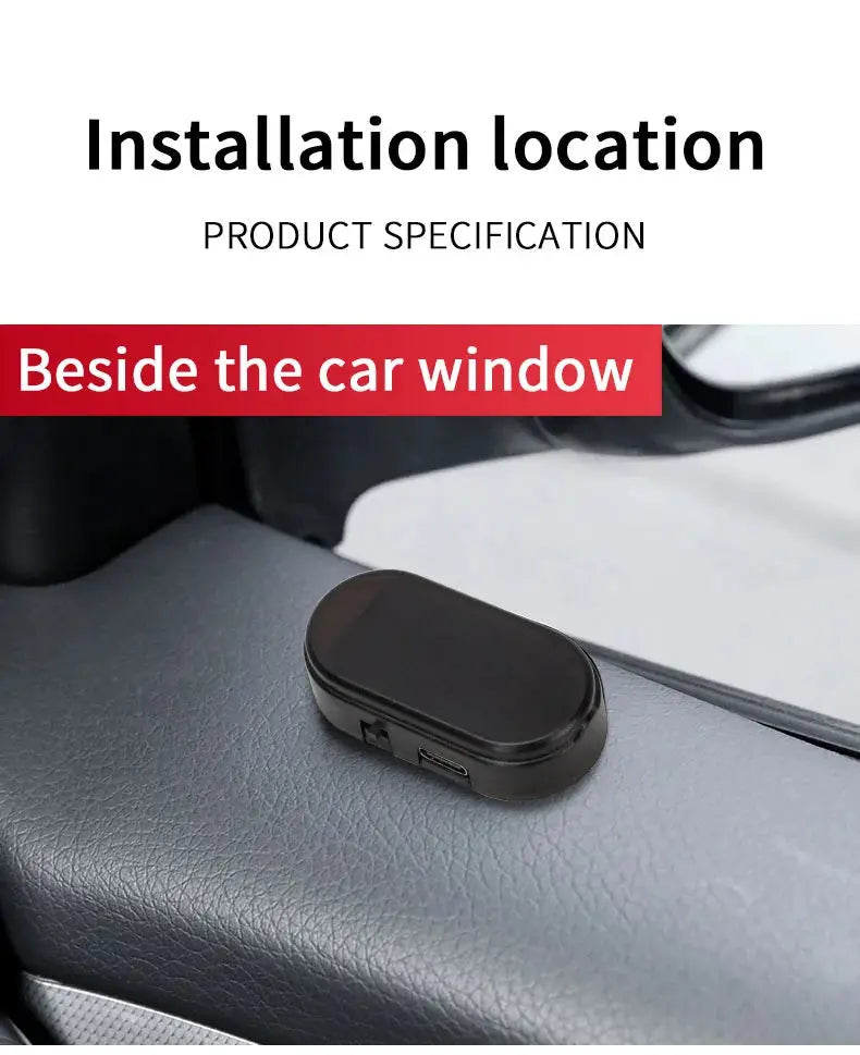 2-pack black oval car security light device placed on the dashboard beside the car window