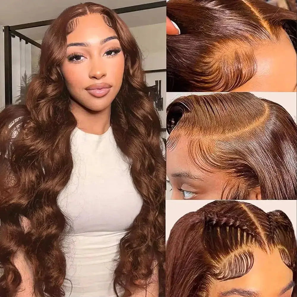 13x6 Chocolate Brown HD Swiss Lace Front Human Hair Wigs Body Wave 46 Inch 200 Density Colored Human Hair Wigs For Women