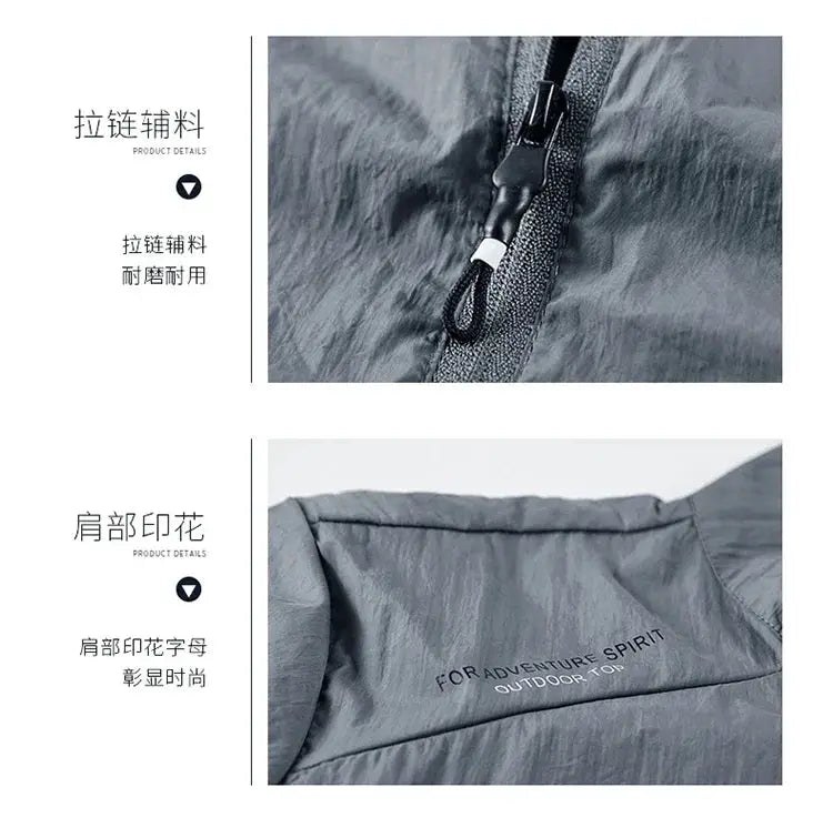 Simples Market 2025 Men's UV-protection Jacket; ultra-light ice-silk, breathable fabric, zipper detail, shoulder embroidery