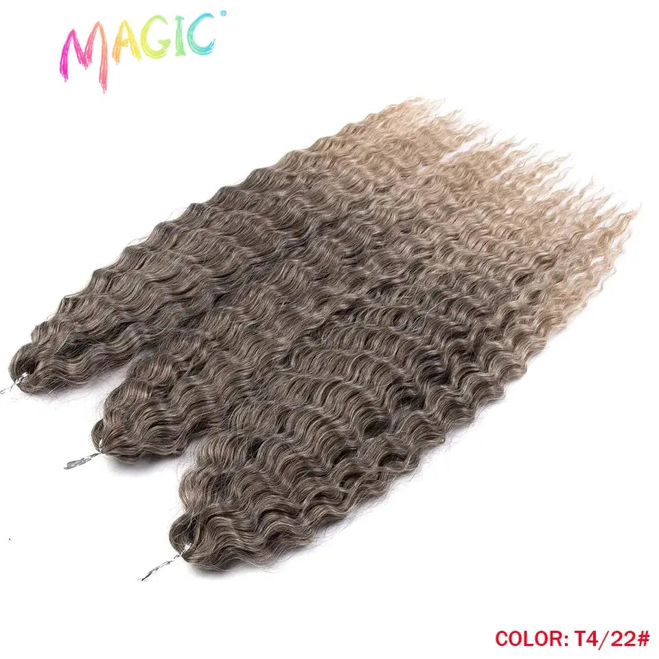 Magic Ariel Curl crochet hair two bundles, water wave twist, ombre blonde T4/22, 22in synthetic braiding extensions