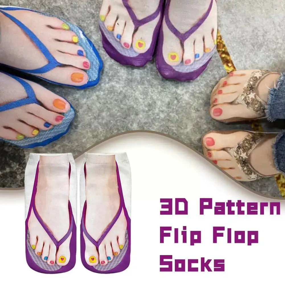 Women 3D Printed Pattern Flip Flop Socks Low Cut Ankle Socks Novelty Hosiery Gift Pair