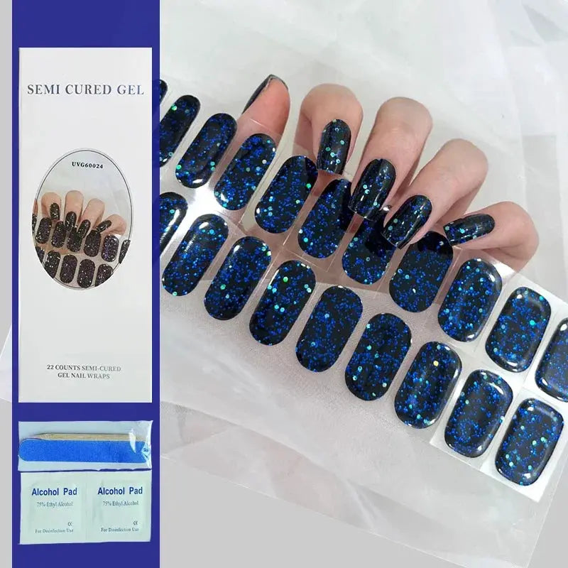 NailLux Semi Cured Nail Wraps For 16 To 20 Tips Easy Full Cover Adhesive Press On Nails Gel Finish UV LED Compatible