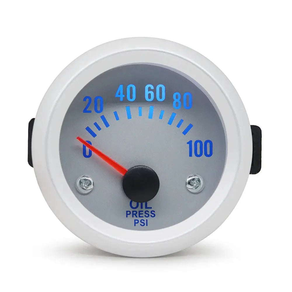 Dragon Gauge 2-inch LED car gauge meter, white bezel, blue numbers, oil pressure psi