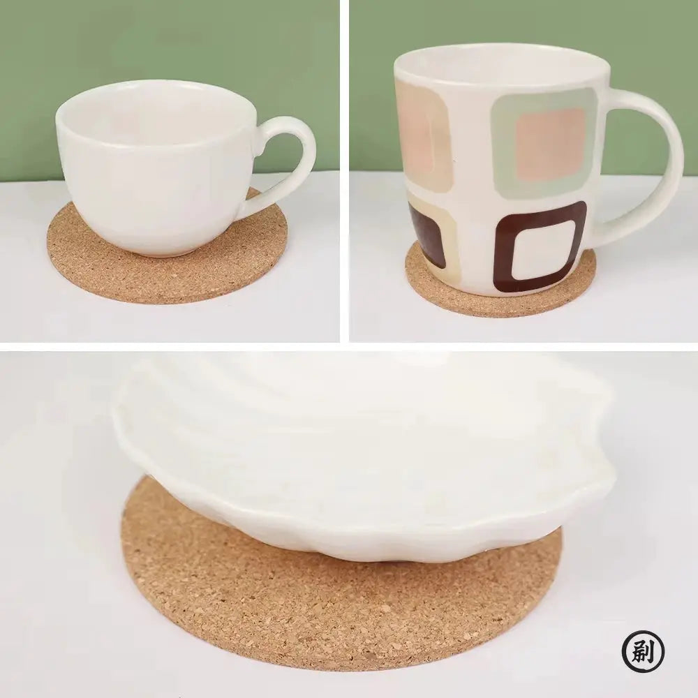10 Pcs Natural Round Wooden Coaster Set With Cork Backing Non Slip Tea Coffee Cup Mats For Table Decor