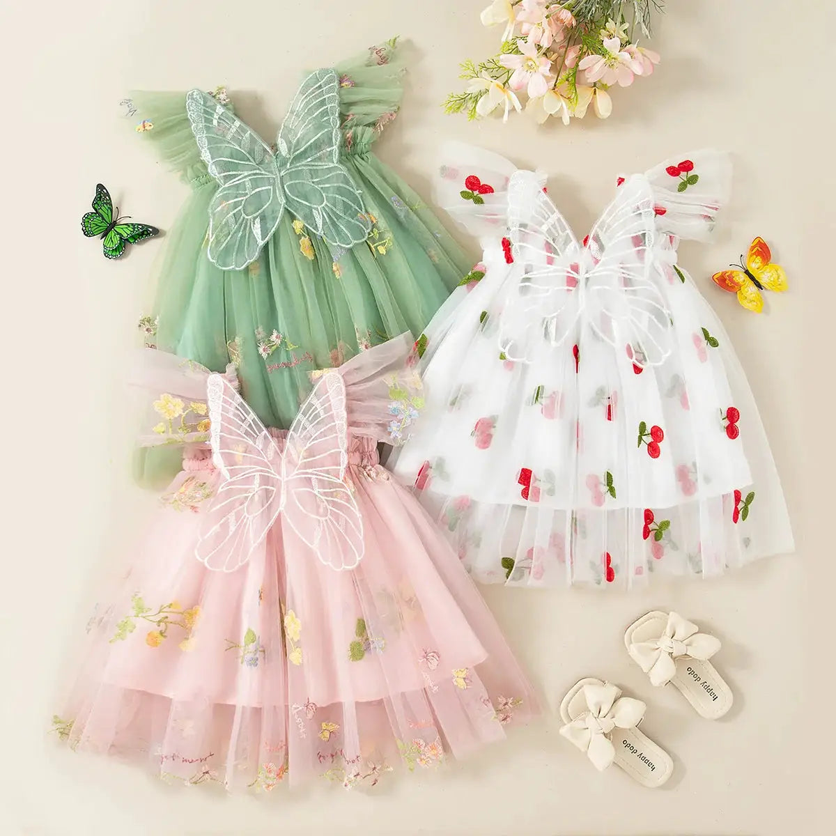 Zoseyi Summer Girls Dress Halter Neck With Embroidery Pattern Wings Mesh Princess Dress Details