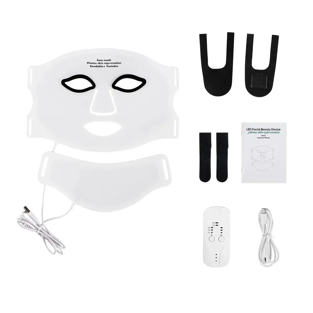 Silicone LED Mask With Neck 7 Color Photon Therapy Anti Aging Brighten
