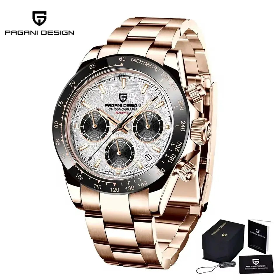 PAGANI DESIGN 40mm V2 men's quartz chronograph watch with sky blue dial sapphire glass stainless steel bracelet