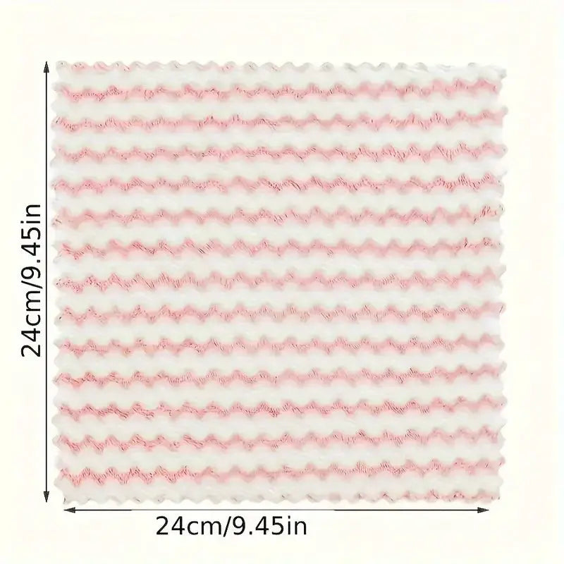 Dishcloths coral fleece, pink and white, thickened cleaning cloths for kitchen and glass 24x24 cm