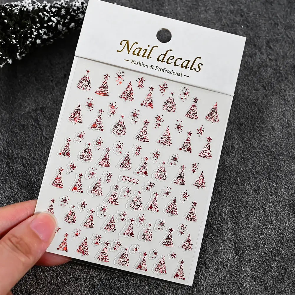 Nail decals sheet by Simples Market with red Christmas trees and snowflakes, self-adhesive