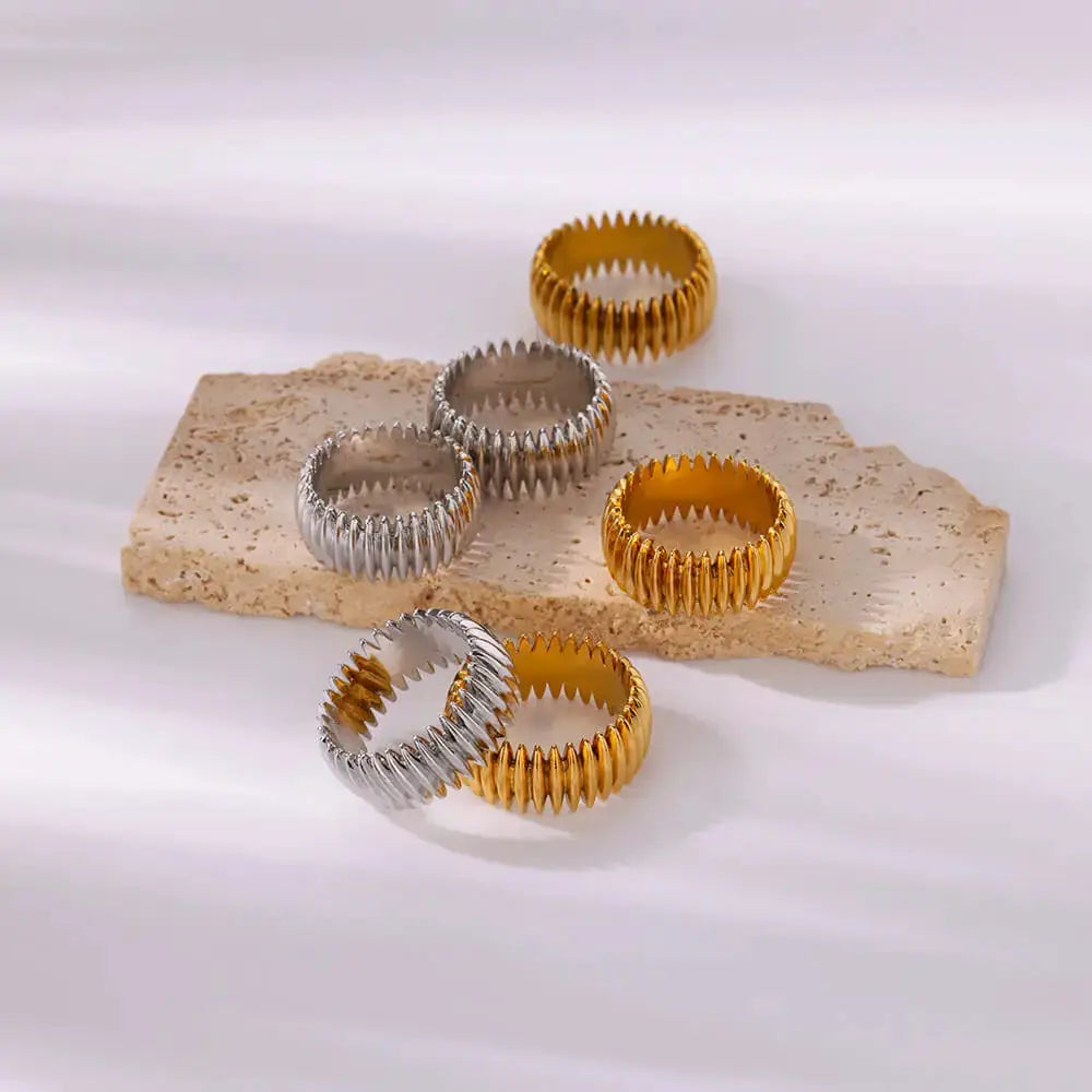 Stainless Steel Geometric Stripe Rings For Women Gold Plated Punk Finger Rings Party Jewelry Gift