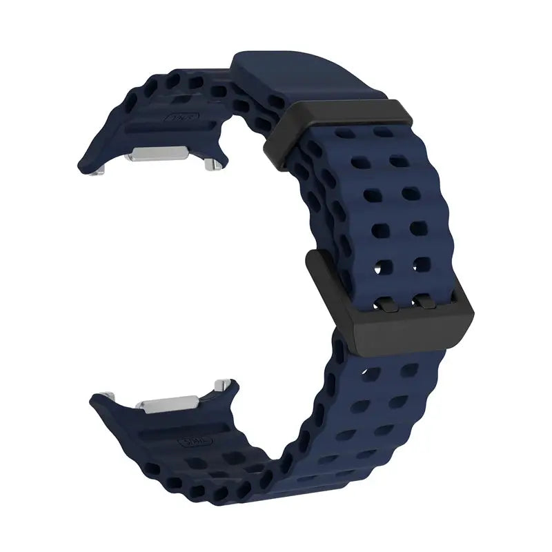 Marine Band silicone watch strap for Samsung Galaxy Watch Ultra 47mm, navy blue with perforated holes.