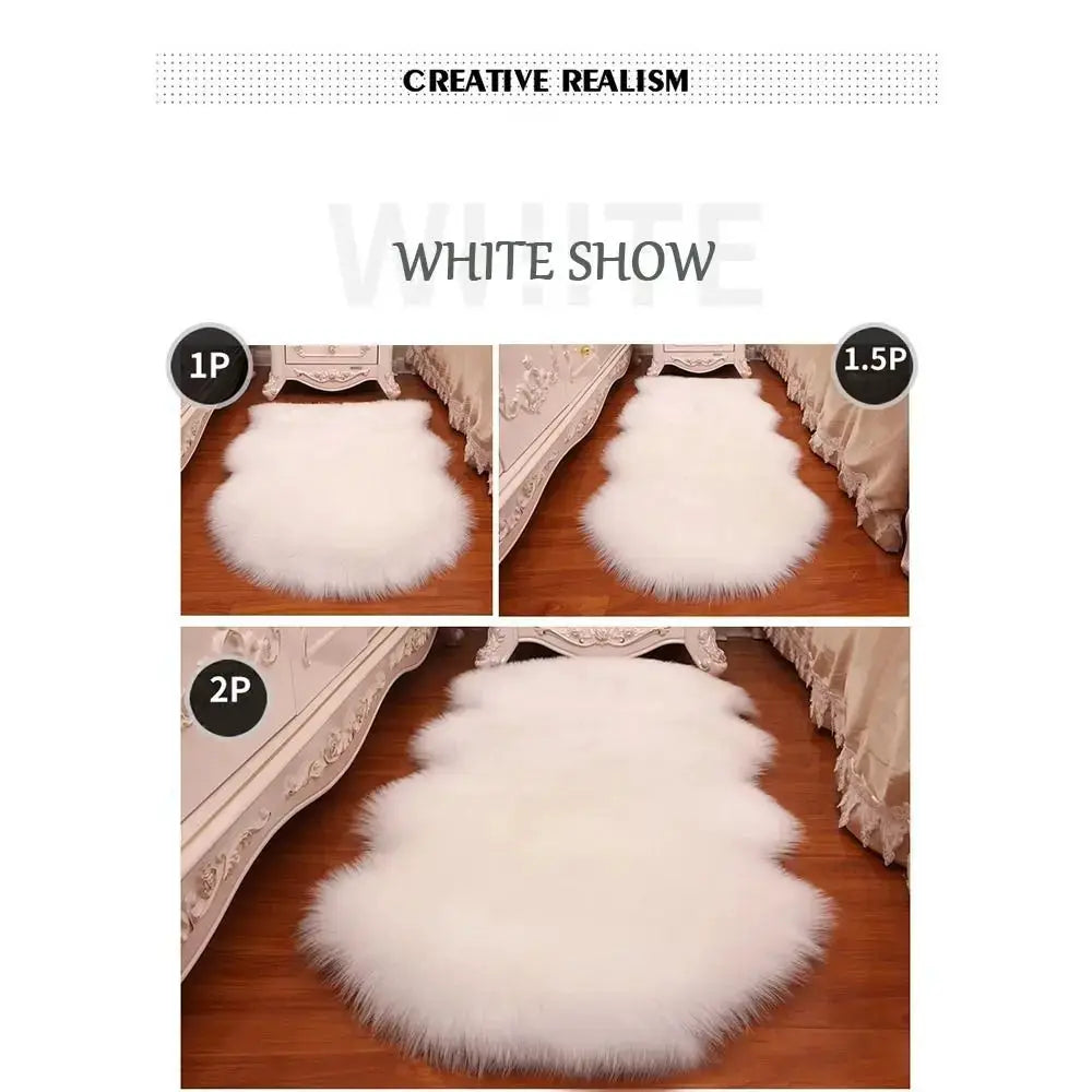 Simples Market artificial sheepskin long-hair rug, white fluffy shaggy floor mat in 1P/1.5P/2P sizes