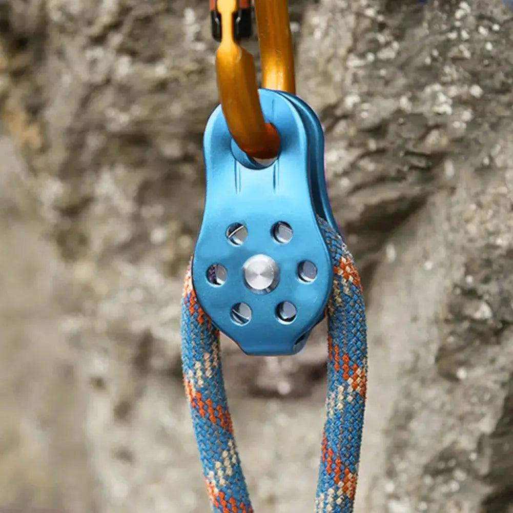 Simples Market blue aluminium alloy 26KN single swivel rope pulley block for 12mm rope with blue/orange climbing rope