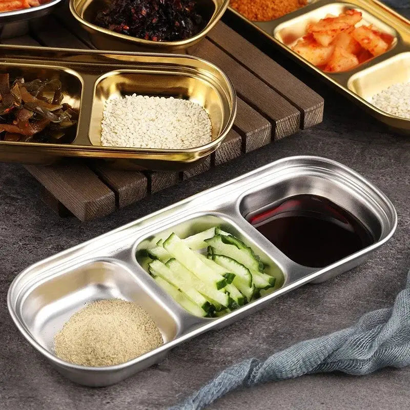 304 Stainless Steel Korean Style Dinner Plate And Gold Dipping Sauce Plate Barbecue Tableware Multi Functional Set