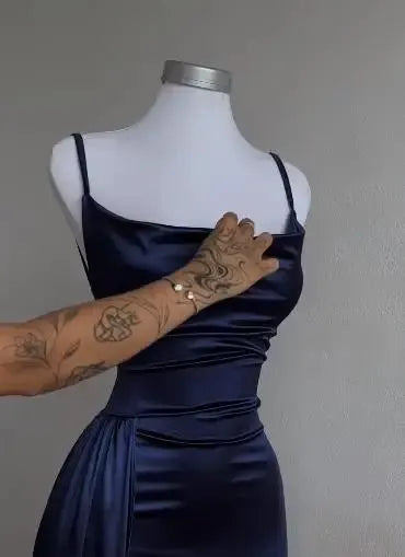 SpiceWave Y2K Spaghetti Strap Ankle Dress Slim Fit Stretch Knit With Asymmetrical Design For Elevation