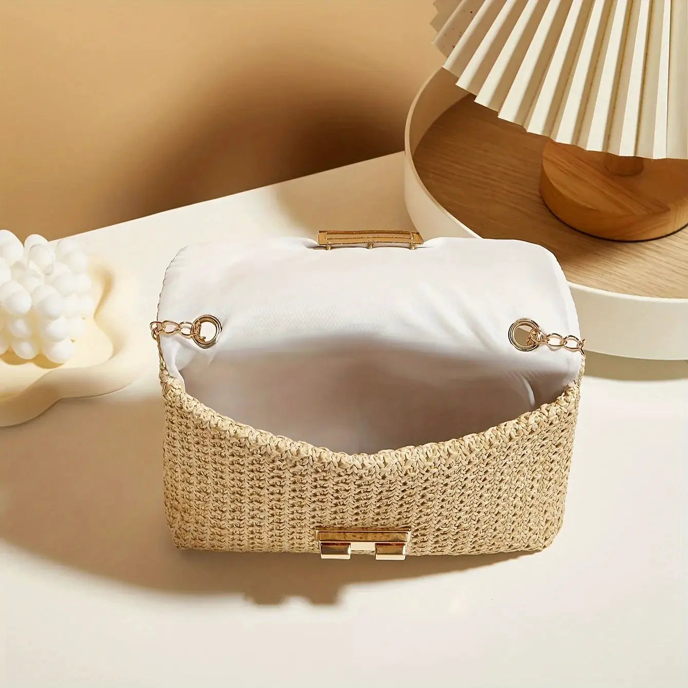Handwoven Straw Womens Shoulder Bag Crossbody With Lock Closure For Secure Everyday Style