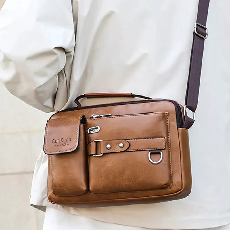 UrbanTrail Retro Messenger Bag Waterproof PU Design Large Capacity Laptop Briefcase for Men
