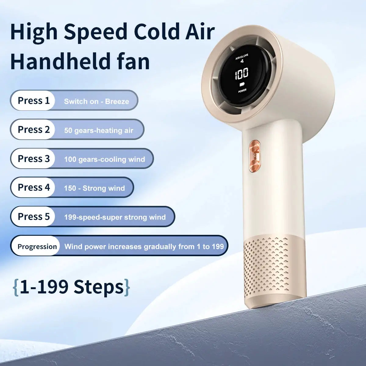 Handheld high-speed six-fan mini portable air conditioner, cream color, 199-step speed control