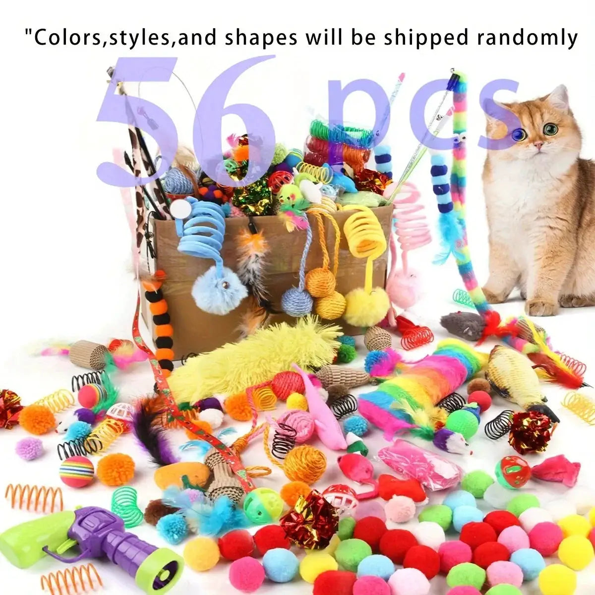 Cat Toys Mixed Pack 56 28 14 Plastic and Plush for Multi Cat Play
